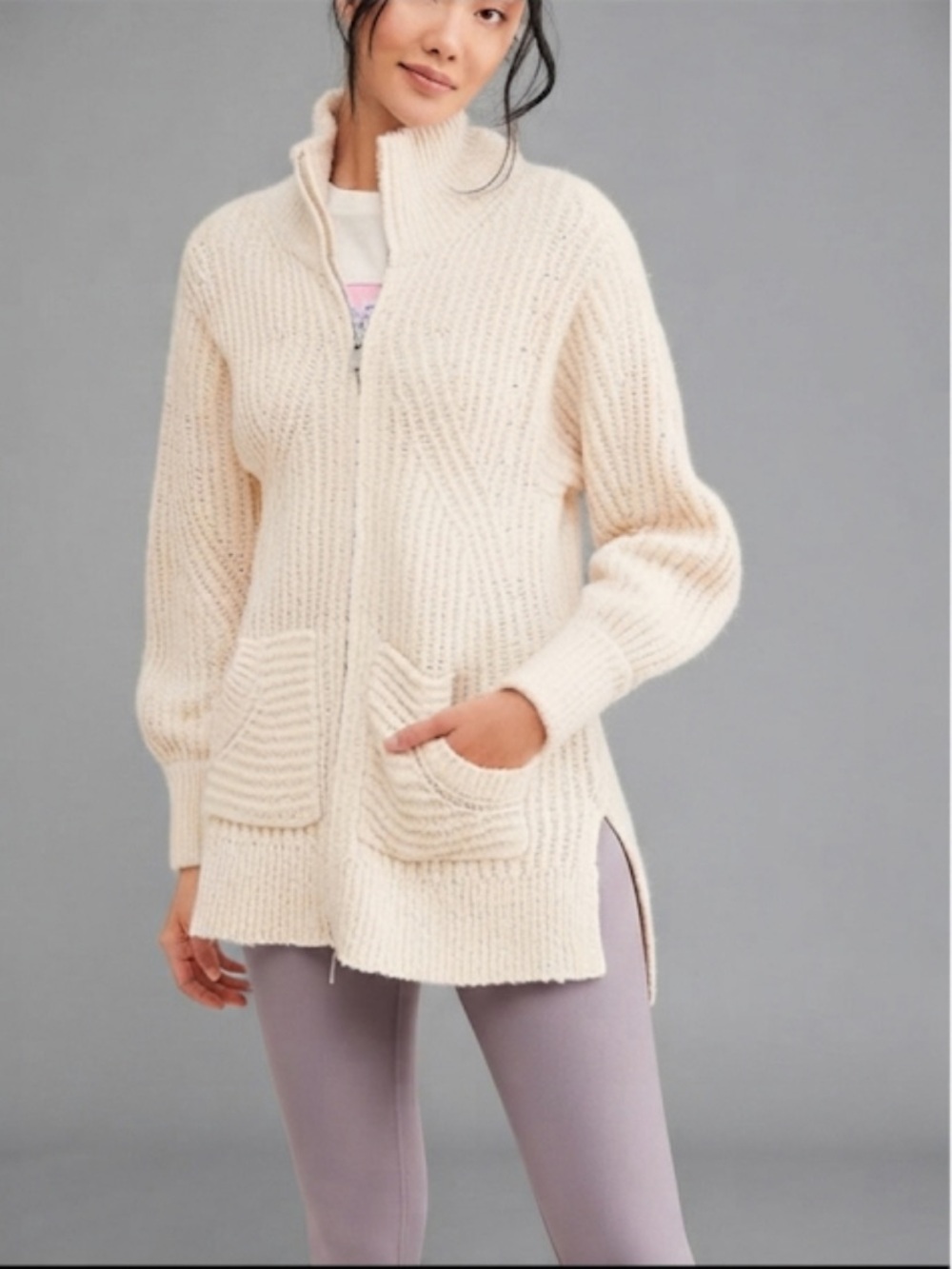 Anthropologie Pilcro Zip-Front Longline Wool Blend Cardigan